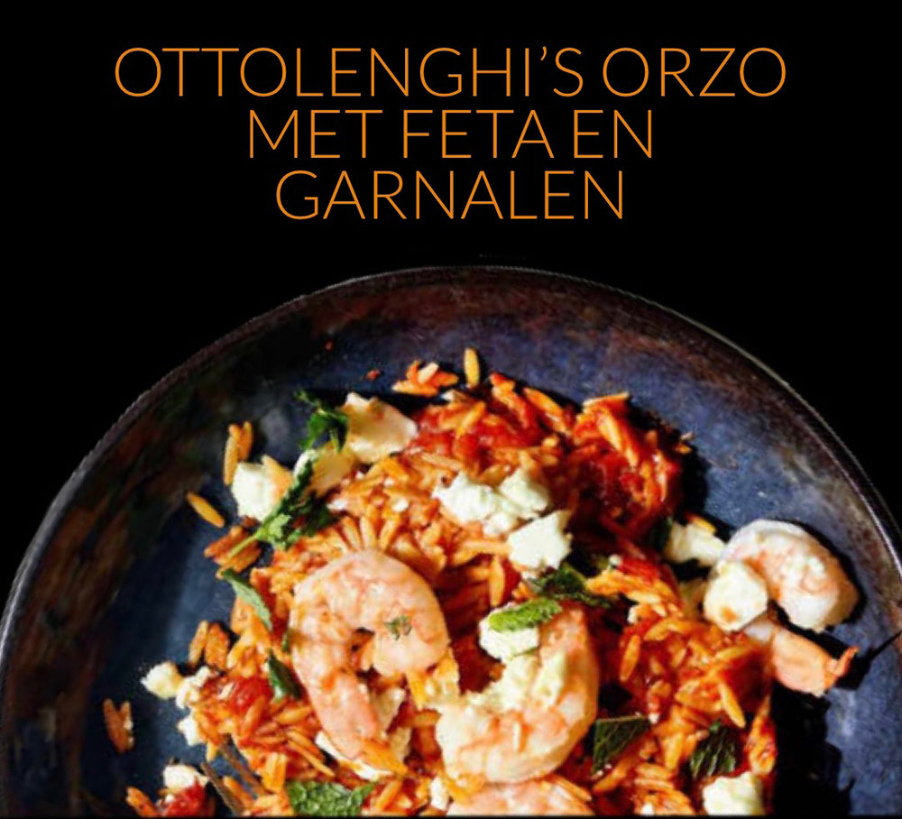 Orzo recept van Ottolenghi, met garnalen en feta