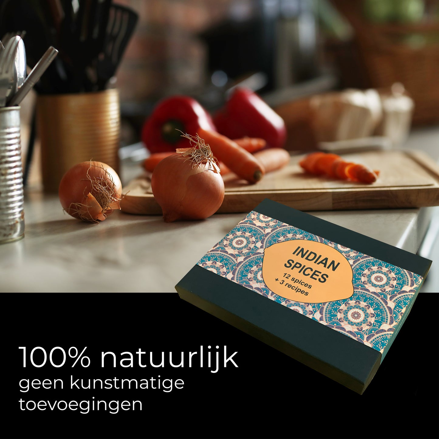 indiase kruiden en 3 indiase recepten in een mooie geschenkverpakking. masala kruiden.