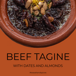 Tagine recipe with beef, served with dates and almonds