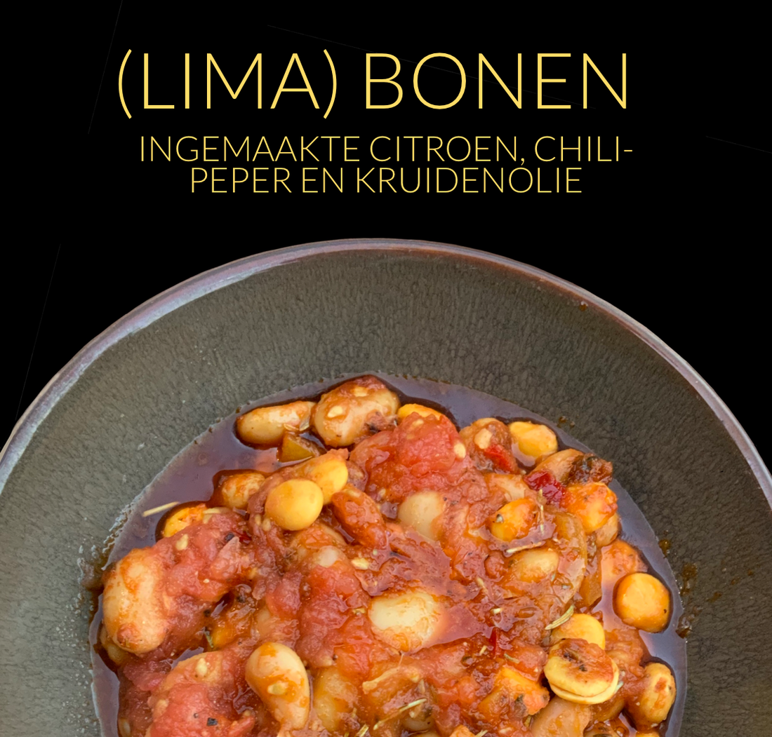 Ottolenghi Test Kitchen ' Limabonen met ingemaakte citroen, chilipeper en kruidenolie'.
