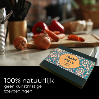 indiase kruiden en 3 indiase recepten in een mooie geschenkverpakking. masala kruiden.