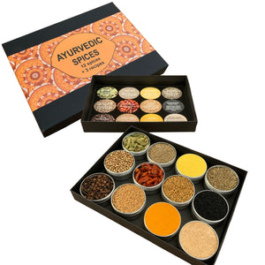 
                  
                    Load image into Gallery viewer, ayurvedische kruiden en 3 recepten in een mooie geschenkdoos, ayurveda kruiden kopen
                  
                