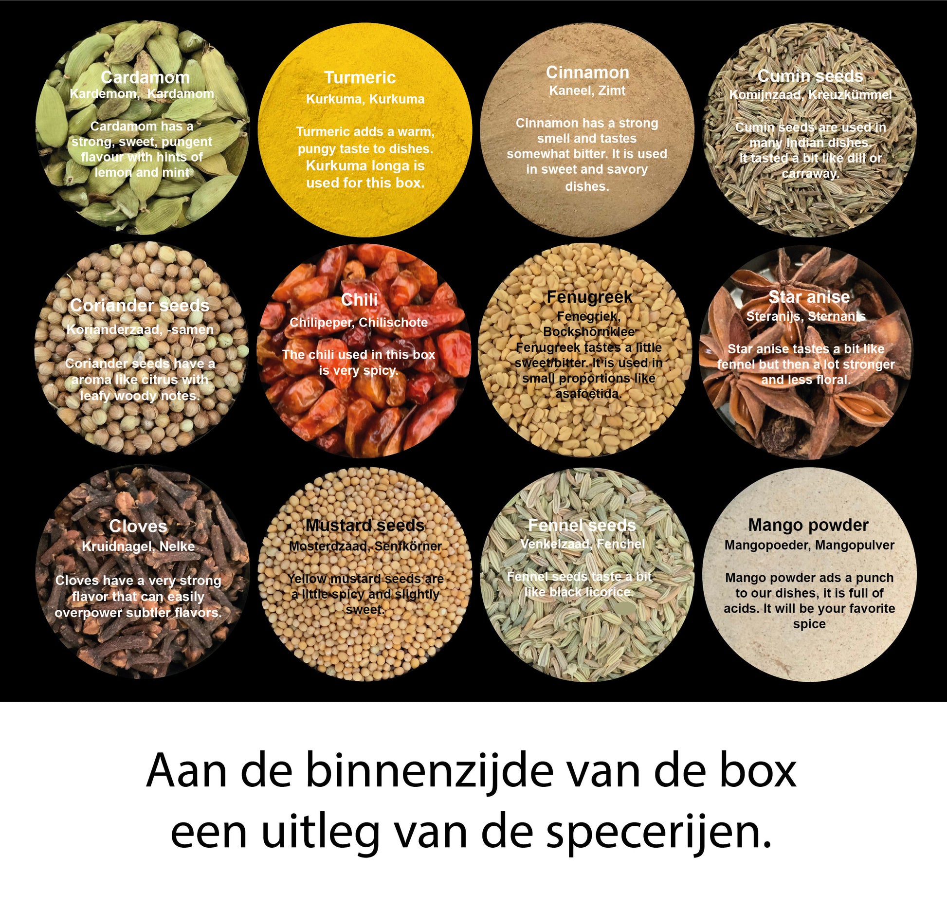 indiase kruiden en 3 indiase recepten in een mooie geschenkverpakking. masala kruiden.