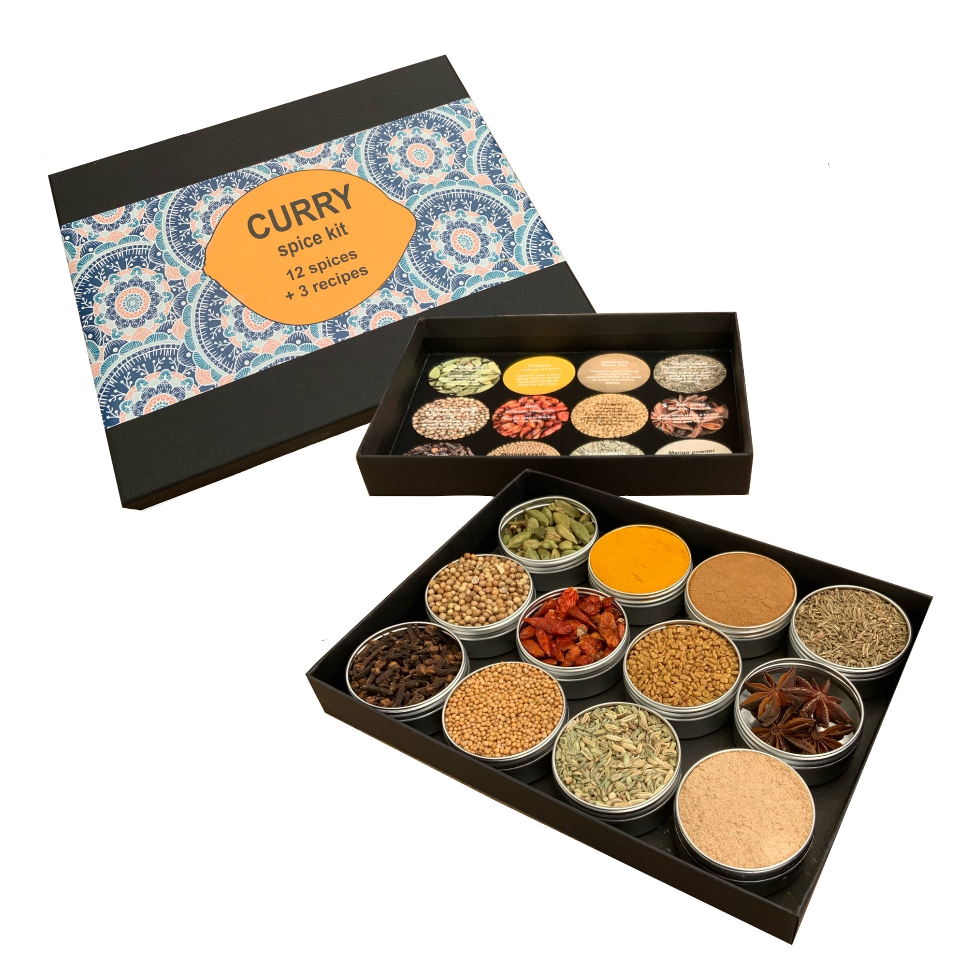 curry kruiden voor het maken van heerlijke curry recepten. 3 curry recepten en 12 blikjes currykruiden