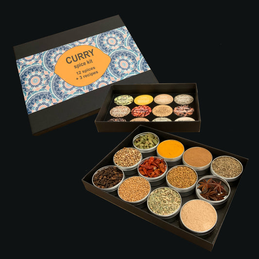 curry kruiden voor het maken van heerlijke curry recepten. 3 curry recepten en 12 blikjes currykruiden