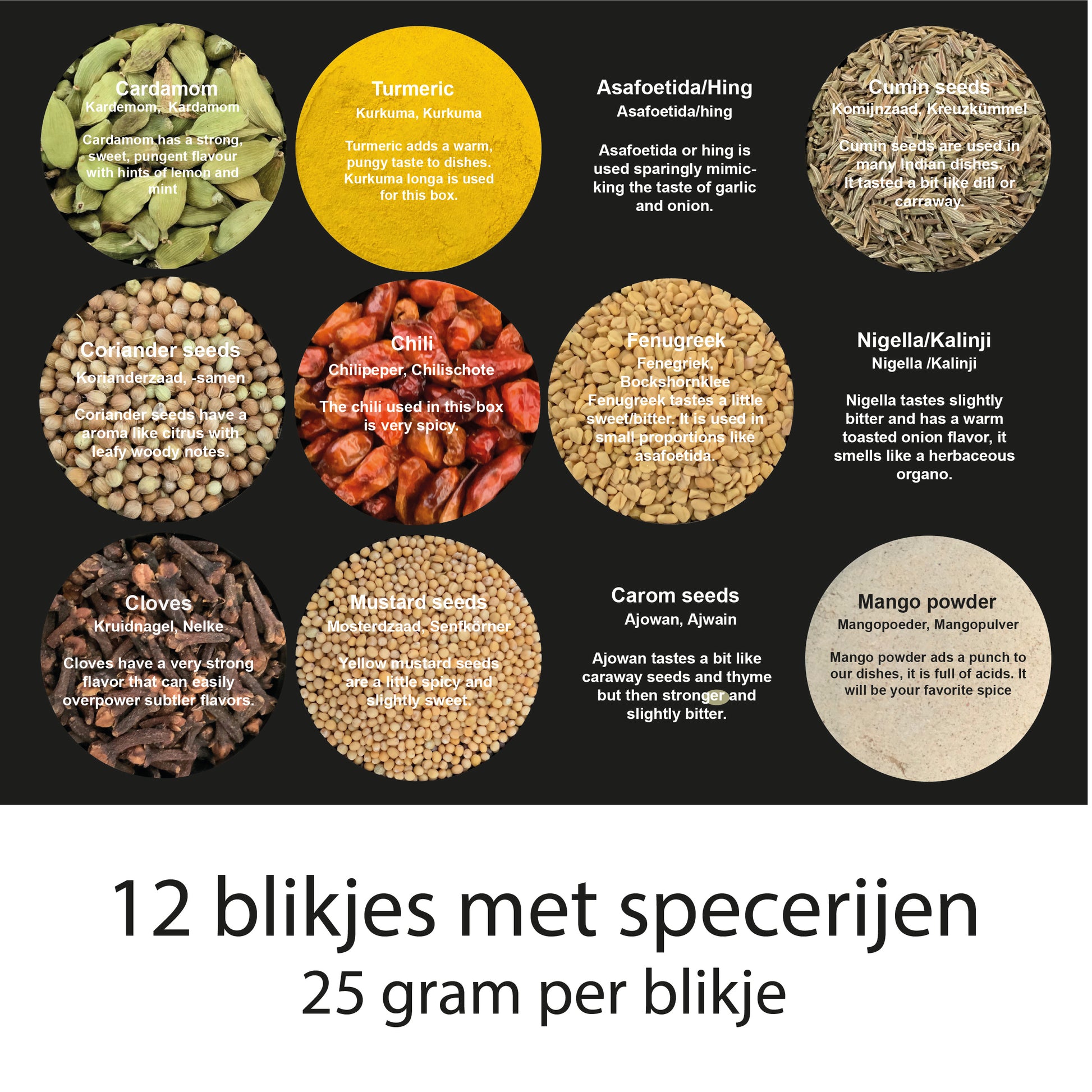 curry kruiden voor het maken van heerlijke curry recepten. 3 curry recepten en 12 blikjes currykruiden